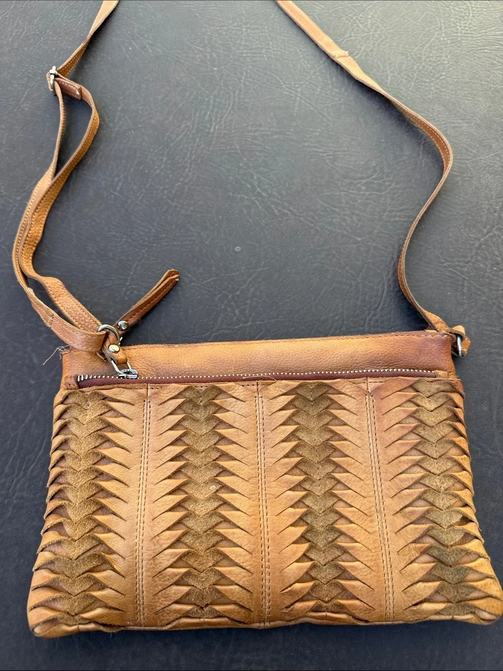 latico Tan Woven Leather Crossbody Bag purse